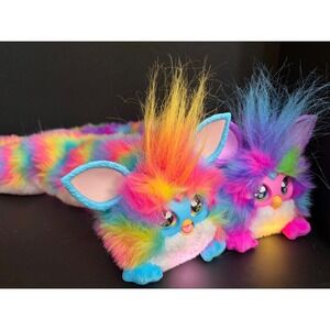 2 Furby DJ Rainbow & Neon Star Interactive Plush Toy Music Lights Talking Game